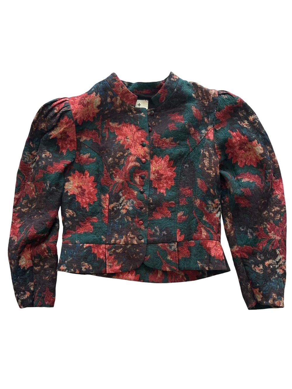 Tuckernuck Persimmon Floral Jacquard Mirabelle Puff Sleeve Jacket size Large NWT